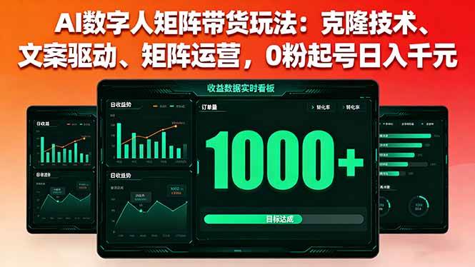 AI数字人矩阵带货玩法：克隆技术、文案驱动、矩阵运营，0粉起号日入千元|52搬砖-我爱搬砖网