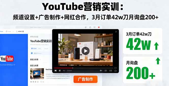 YouTube营销实训：频道设置+广告制作+网红合作，3月订单42w刀月询盘200+|52搬砖-我爱搬砖网