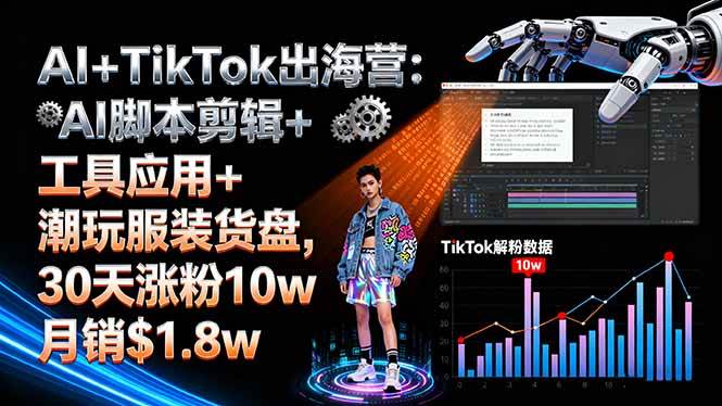 AI+TikTok出海营:AI脚本剪辑+工具应用+潮玩服装货盘,30天涨粉10w月销$1.8w|52搬砖-我爱搬砖网