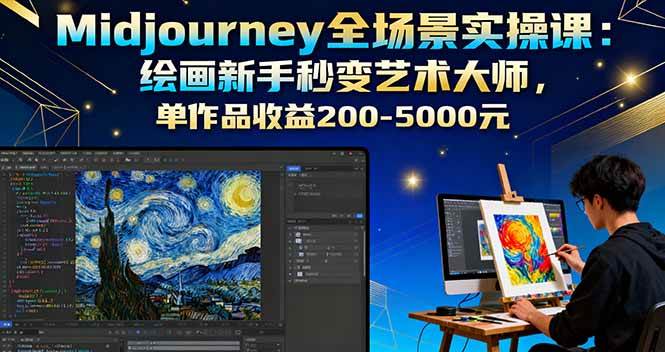 Midjourney全场景实操课:绘画新手秒变艺术大师,单作品收益200-5000元|52搬砖-我爱搬砖网