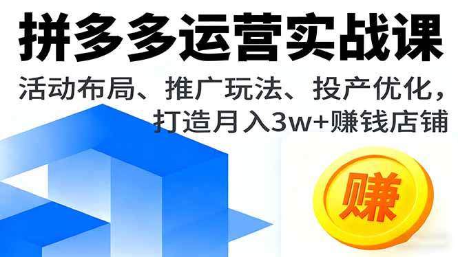 拼多多运营实战课，活动布局、推广玩法、投产优化，打造月入3w+赚钱店铺|52搬砖-我爱搬砖网