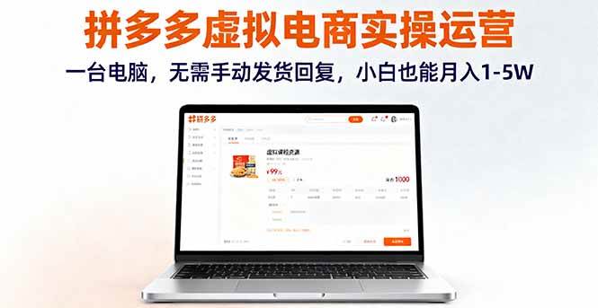 拼多多虚拟电商实操运营，一台电脑，无需手动发货回复，小白也能月入1-5W|52搬砖-我爱搬砖网