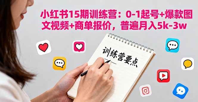 小红书15期训练营：0-1起号+爆款图文视频+商单报价，普遍月入5k-3w|52搬砖-我爱搬砖网