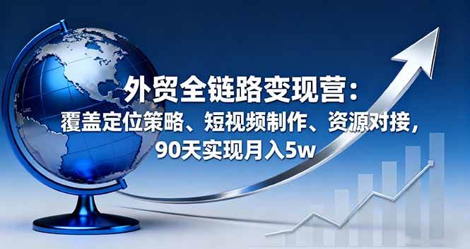外贸全链路变现营：覆盖定位策略、短视频制作、资源对接，90天实现月入5w|52搬砖-我爱搬砖网