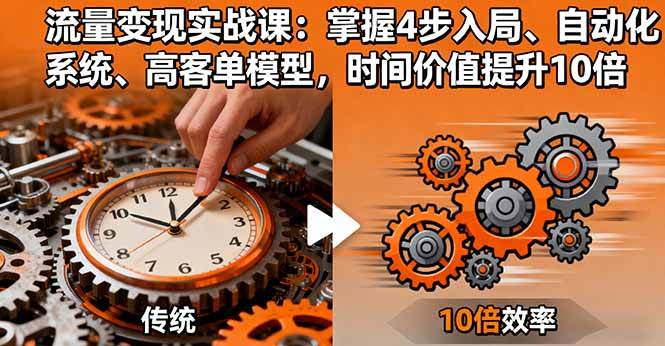 流量变现实战课：掌握4步入局、自动化系统、高客单模型，时间价值提升10倍|52搬砖-我爱搬砖网