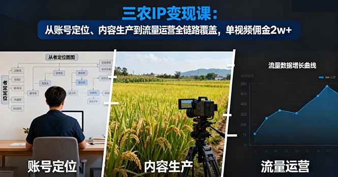 三农IP变现课：从账号定位、内容生产到流量运营全链路覆盖，单视频佣金2w+|52搬砖-我爱搬砖网