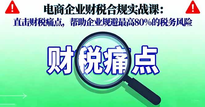 电商企业财税合规实战课，直击财税痛点，帮助企业规避最高80%的税务风险|52搬砖-我爱搬砖网