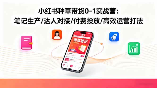 小红书种草带货0-1实战营：笔记生产/达人对接/付费投放/高效运营打法|52搬砖-我爱搬砖网