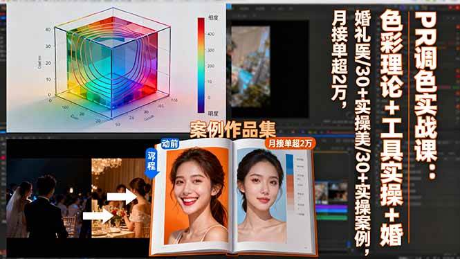 PR调色实战课：色彩理论+工具实操+婚礼医美/30+实操案例，月接单超2万|52搬砖-我爱搬砖网