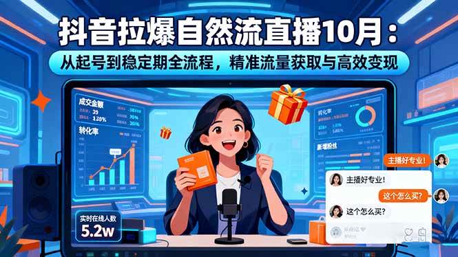 抖音拉爆自然流直播10月：从起号到稳定期全流程，精准流量获取与高效变现|52搬砖-我爱搬砖网