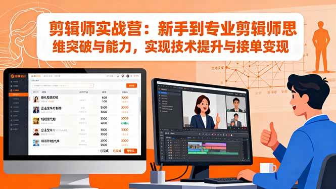 剪辑师实战营：新手到专业剪辑师思维突破与能力，实现技术提升与接单变现|52搬砖-我爱搬砖网