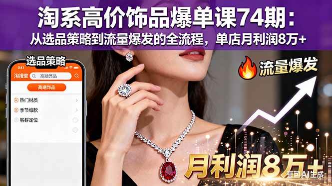 淘系高价饰品爆单课74期：从选品策略到流量爆发的全流程，单店月利润8万+|52搬砖-我爱搬砖网