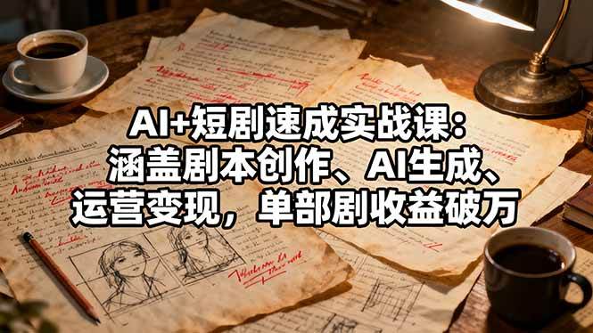 AI+短剧速成实战课：涵盖剧本创作、AI生成、运营变现，单部剧收益破万|52搬砖-我爱搬砖网