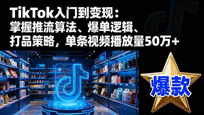 TikTok入门到变现：掌握推流算法、爆单逻辑、打品策略，单条视频播放量50w|52搬砖-我爱搬砖网