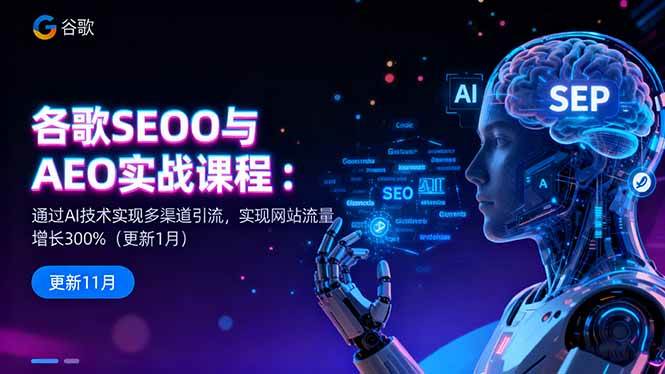 谷歌SEO与AEO实战课程：通过AI技术实现多渠道引流，实现网站流量增长300%|52搬砖-我爱搬砖网
