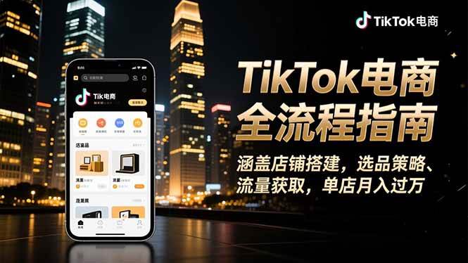 TikTok电商全流程指南,涵盖店铺搭建、选品策略、流量获取,单店月入过万|52搬砖-我爱搬砖网