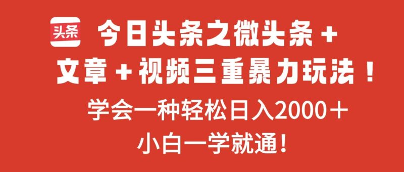 今日头条之微头条＋文章＋视频三重暴力玩法，学会一种轻松日入2000＋，…|52搬砖-我爱搬砖网