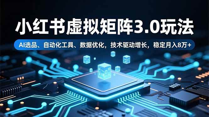 小红书虚拟矩阵3.0玩法，AI选品、自动化工具、数据优化，技术驱动增长，稳定月入8万+|52搬砖-我爱搬砖网