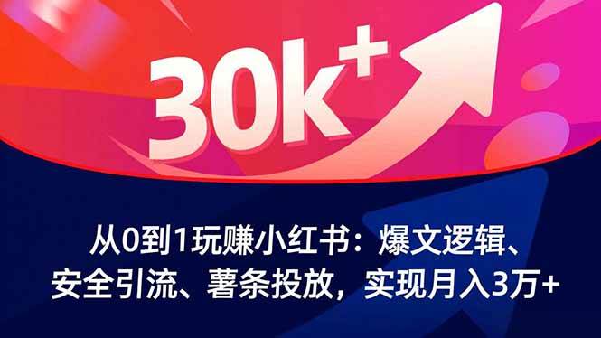 从0到1玩赚小红书：爆文逻辑、安全引流、薯条投放，实现月入3万+|52搬砖-我爱搬砖网