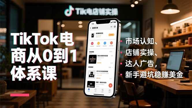 TikTok电商从0到1体系课,市场认知、店铺实操、达人广告,新手避坑稳赚美金|52搬砖-我爱搬砖网