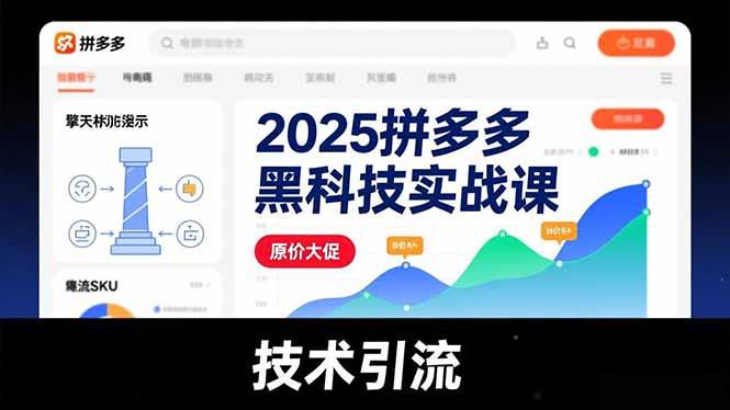 2025拼多多黑科技实战课，擎天柱玩法、爆流SKU、原价大促，技术引流，单店日销轻松破千单|52搬砖-我爱搬砖网