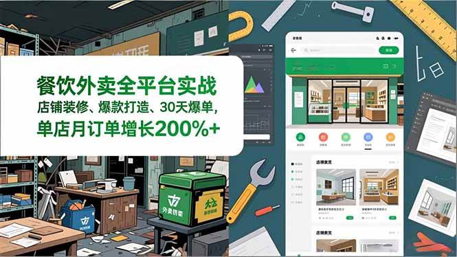餐饮外卖全平台实战，店铺装修、爆款打造、30天爆单，手把手教学，单店月订单增长200%+|52搬砖-我爱搬砖网