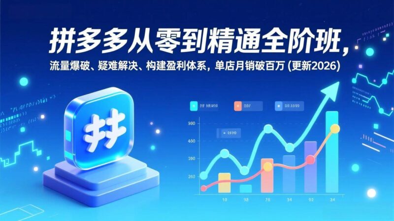 拼多多从零到精通全阶班，流量爆破、疑难解决，构建盈利体系，单店月销破百万(更新2026)|52搬砖-我爱搬砖网