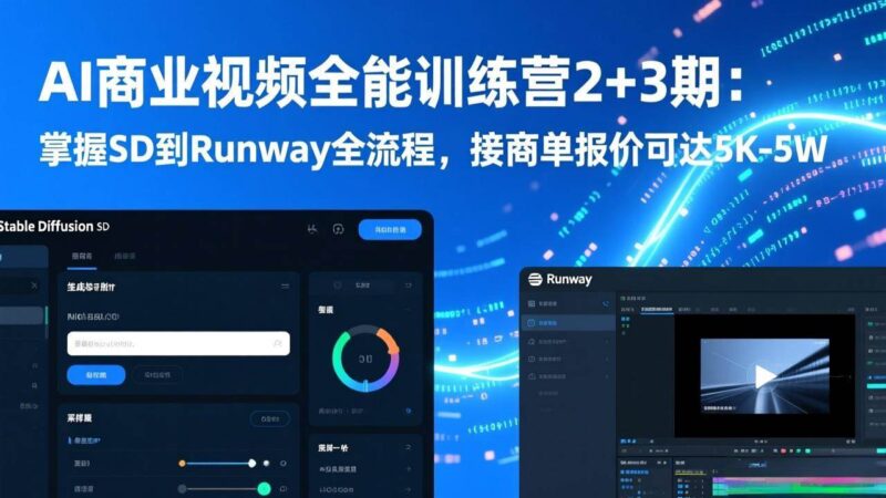 AI商业视频全能训练营2+3期:掌握SD到Runway全流程,接商单报价可达5K-5W|52搬砖-我爱搬砖网