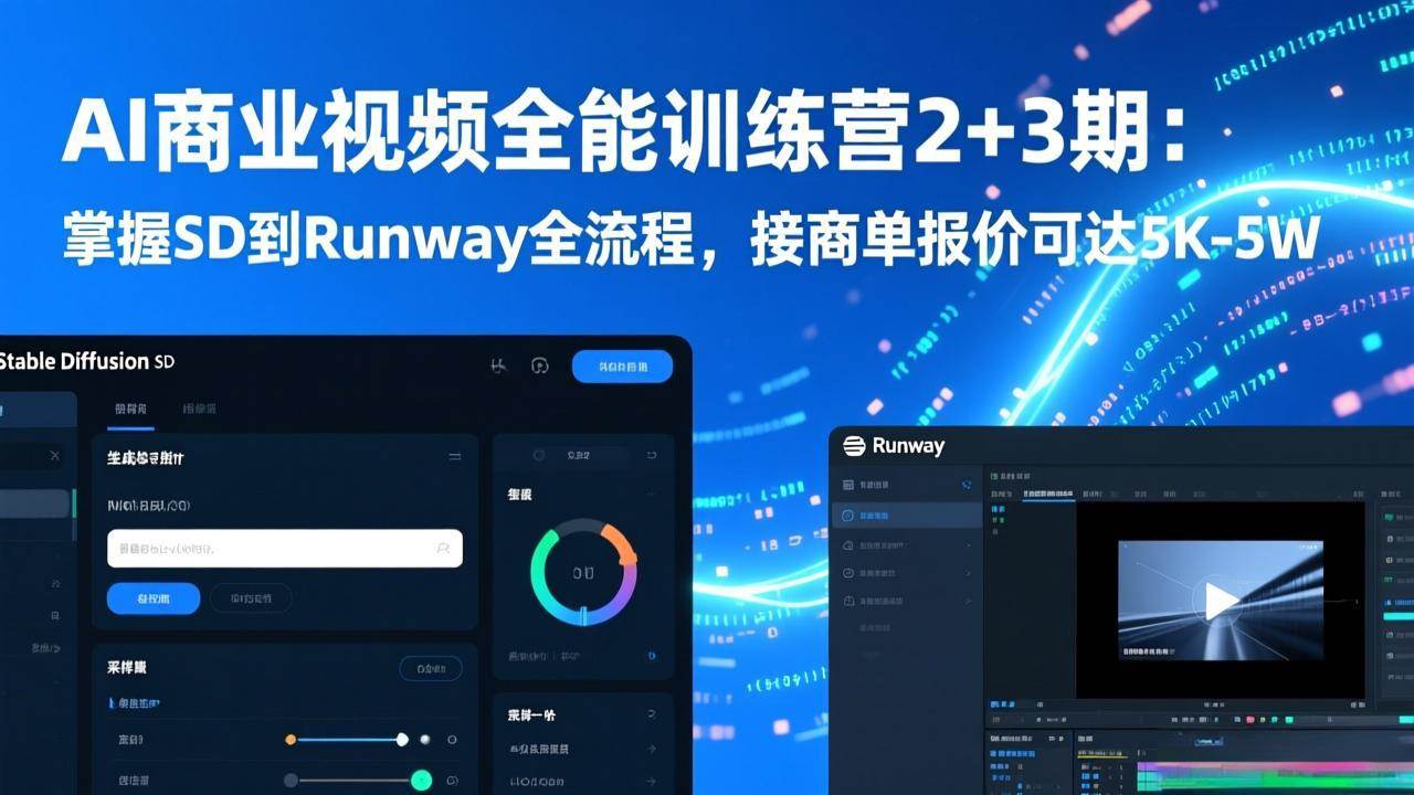 AI商业视频全能训练营2+3期：掌握SD到Runway全流程，接商单报价可达5K-5W|52搬砖-我爱搬砖网