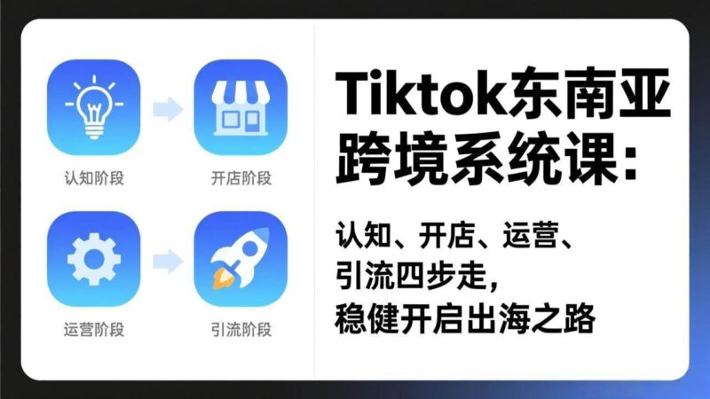 TikTok东南亚跨境系统课:认知、开店、运营、引流四步走,稳健开启出海之路|52搬砖-我爱搬砖网