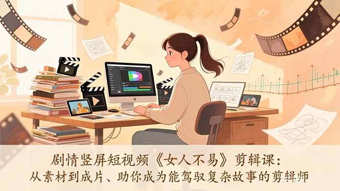 剧情竖屏短视频《女人不易》剪辑课：从素材到成片、助你成为能驾驭复杂故事的剪辑师|52搬砖-我爱搬砖网