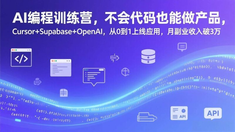 AI编程训练营，不会代码也能做产品，Cursor+Supabase+OpenAI，从0到1上线应用，月副业收入破3万|52搬砖-我爱搬砖网