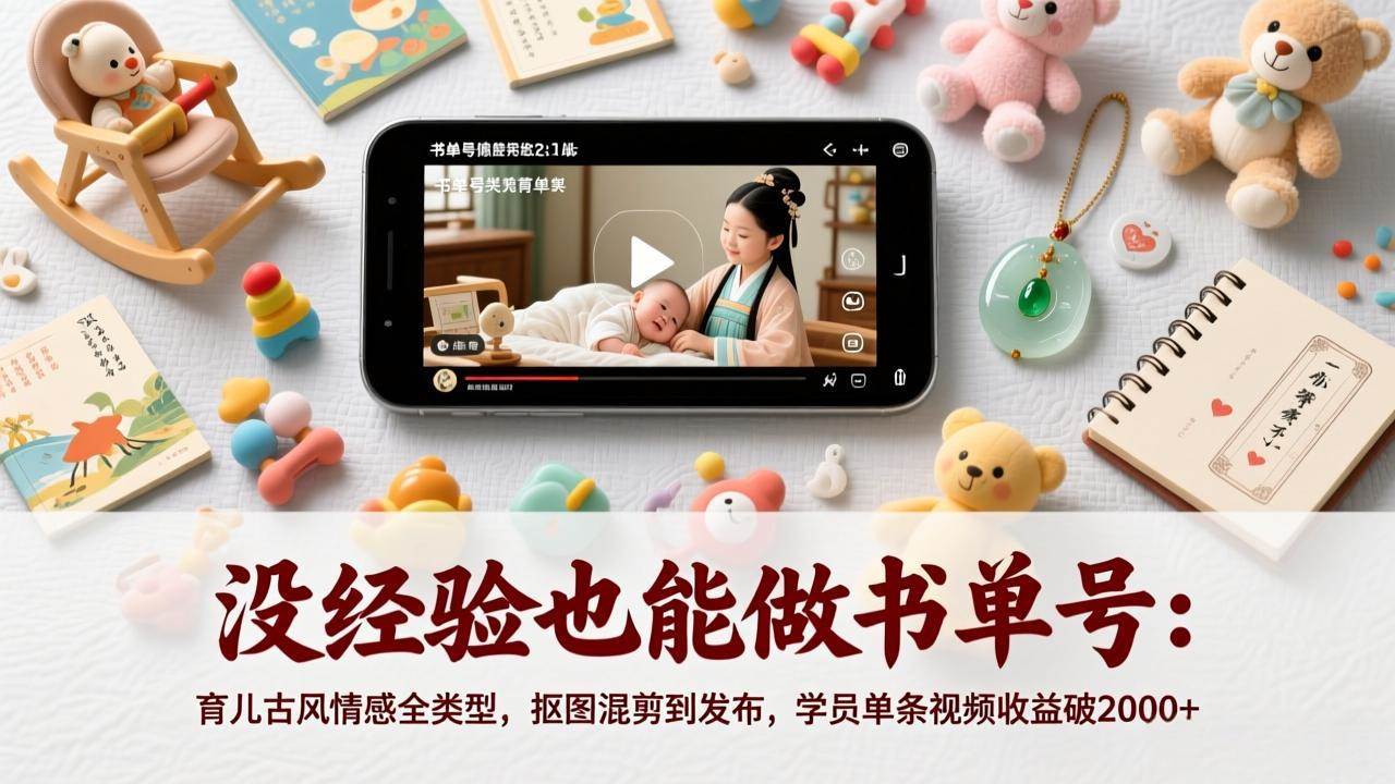 没经验也能做书单号：育儿古风情感全类型，抠图混剪到发布，学员单条视频收益破2000+|52搬砖-我爱搬砖网