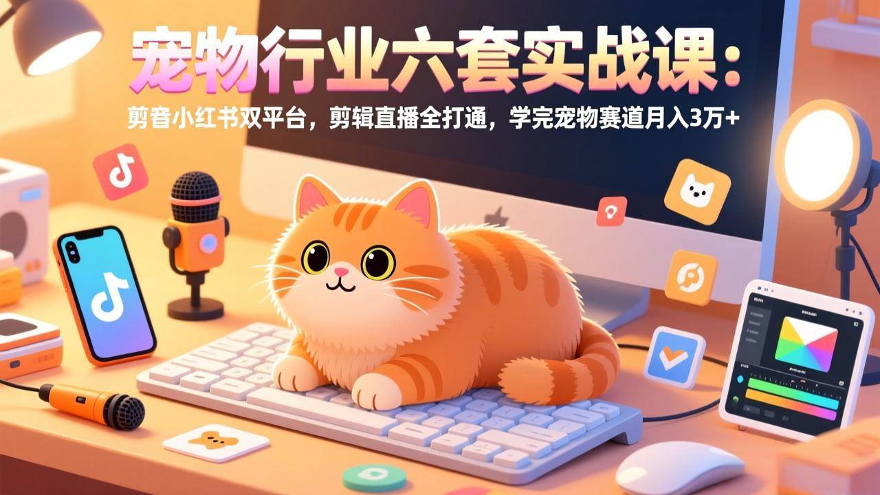 宠物行业六套实战课：抖音小红书双平台，剪辑直播全打通，学完宠物赛道月入3万+|52搬砖-我爱搬砖网