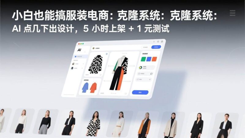 小白也能搞服装电商：克隆系统：AI 点几下出设计，5 小时上架 + 1 元测试|52搬砖-我爱搬砖网