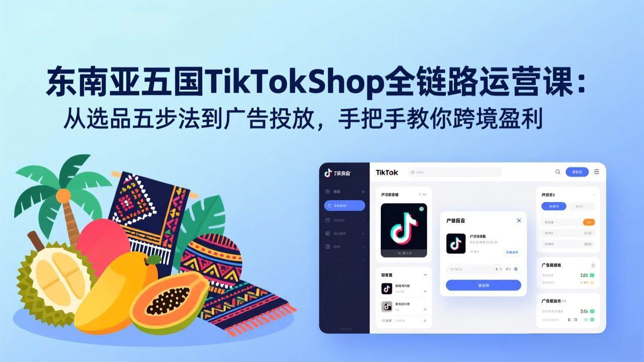 东南亚五国TikTok Shop全链路运营课：从选品五步法到广告投放，手把手教你跨境盈利|52搬砖-我爱搬砖网