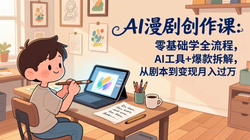 AI漫剧创作课:零基础学全流程,AI工具+爆款拆解,从剧本到变现月入过万|52搬砖-我爱搬砖网