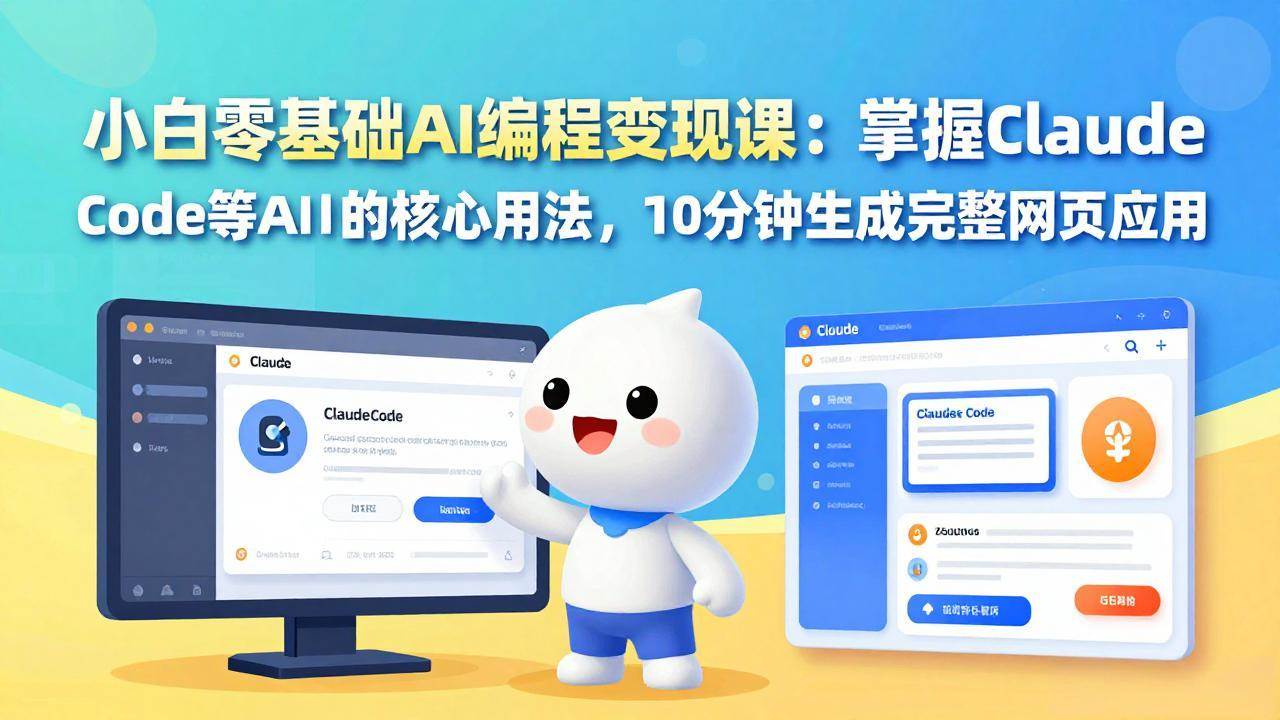 小白零基础AI编程变现课：掌握Claude Code等AI工具的核心用法，10分钟生成完整网页应用|52搬砖-我爱搬砖网
