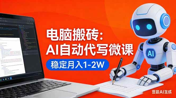 电脑搬砖：AI自动代写微课，稳定月入1-2W，提供接单渠道，0门槛小白可做！|52搬砖-我爱搬砖网