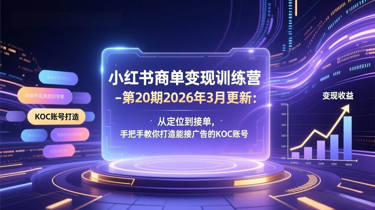 小红书商单变现训练营-第20期26年3月更新：从定位到接单，手把手教你打造能接广告的KOC账号|52搬砖-我爱搬砖网