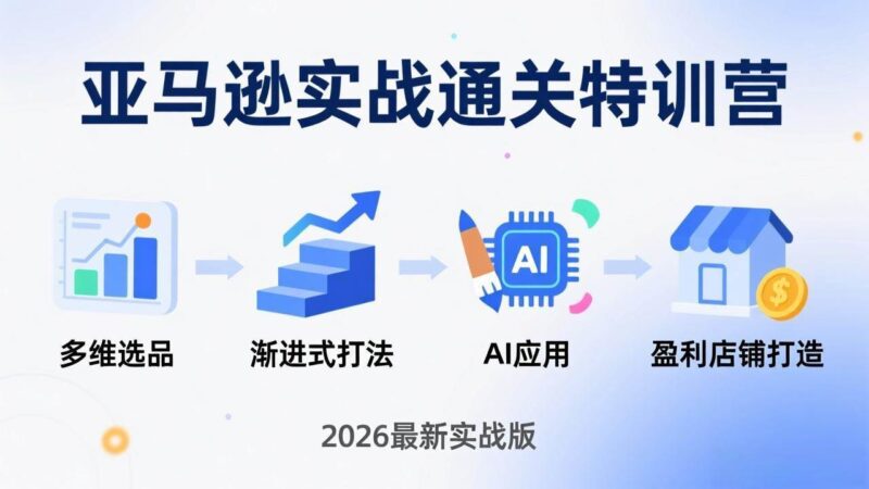 亚马逊实战通关特训营：2026年3月更新，多维选品+渐进式打法+AI应用，从0到1打造盈利店铺|52搬砖-我爱搬砖网