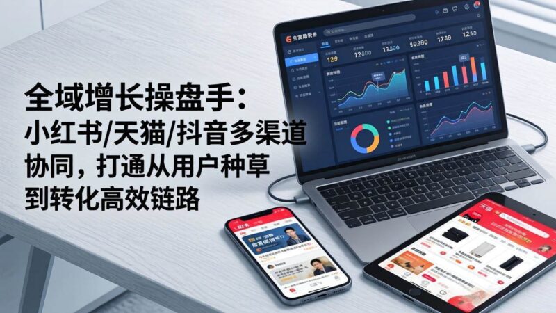 全域增长操盘手：小红书/天猫/抖音多渠道协同，打通从用户种草到转化高效链路|52搬砖-我爱搬砖网