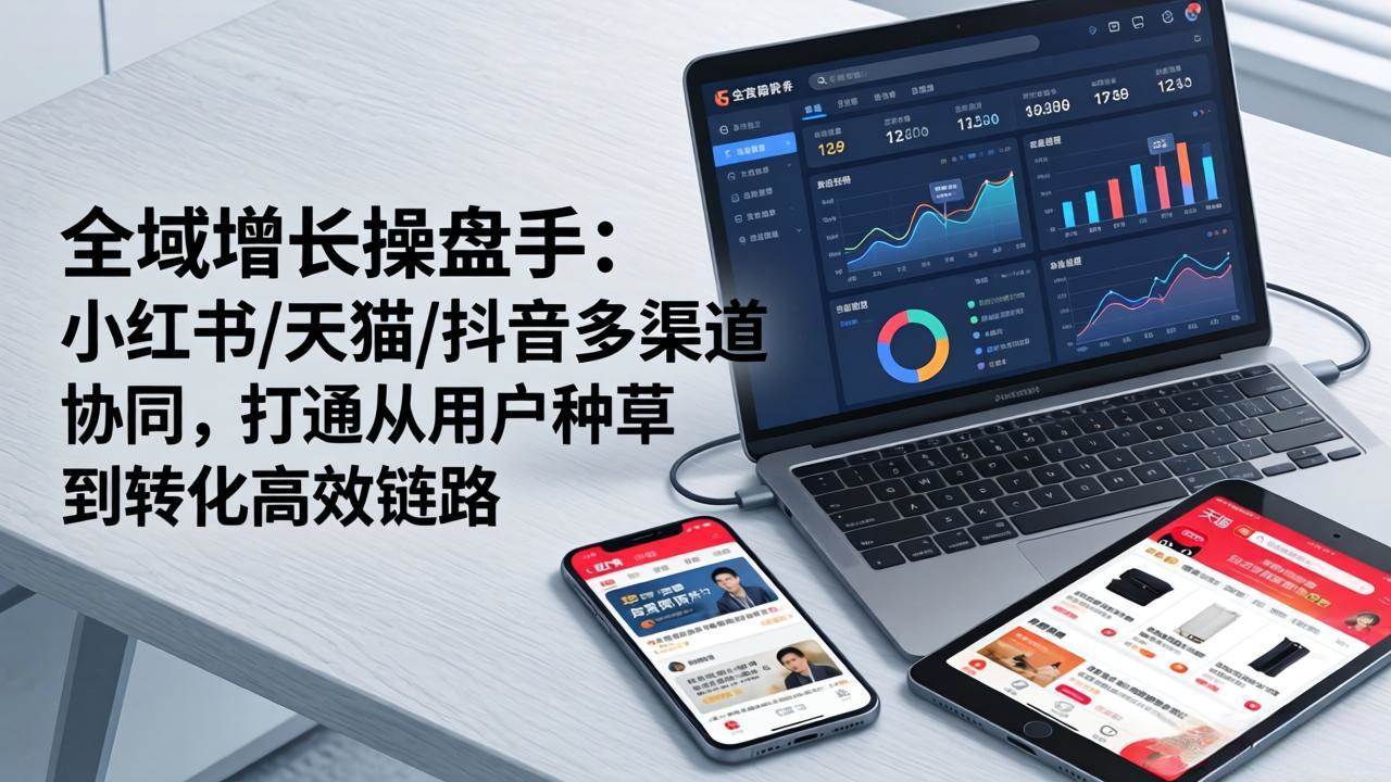 全域增长操盘手：小红书/天猫/抖音多渠道协同，打通从用户种草到转化高效链路|52搬砖-我爱搬砖网