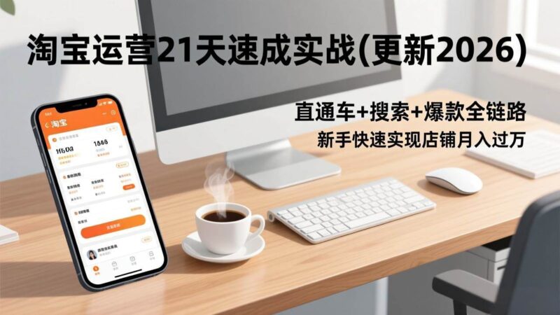 淘宝运营21天速成实战(更新3月)，直通车+搜索+爆款全链路，新手快速实现店铺月入过万|52搬砖-我爱搬砖网