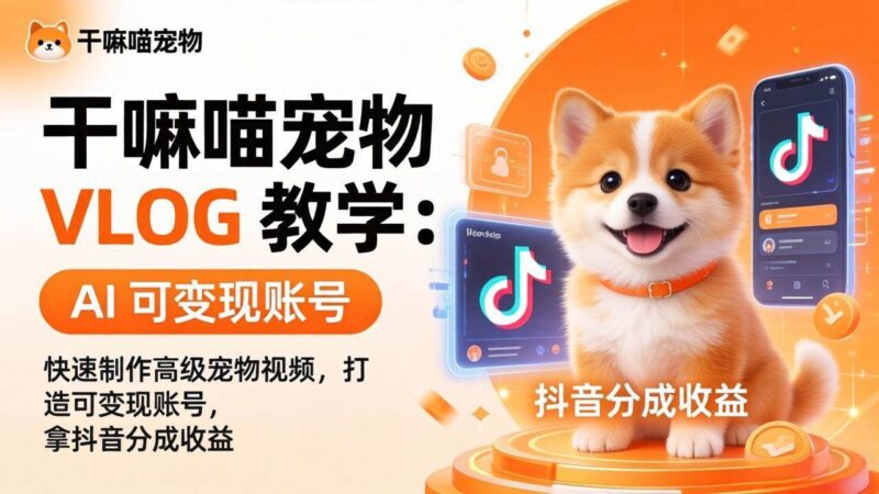 干嘛喵宠物 VLOG 教学:AI 快速制作高级宠物视频,打造可变现账号,拿抖音分成收益|52搬砖-我爱搬砖网