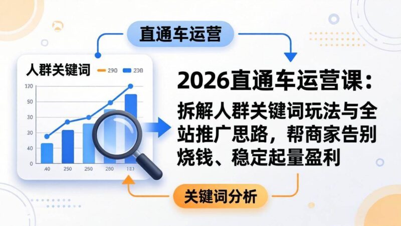 2026直通车运营课：拆解人群关键词玩法与全站推广思路，帮商家告别烧钱、稳定起量盈利|52搬砖-我爱搬砖网