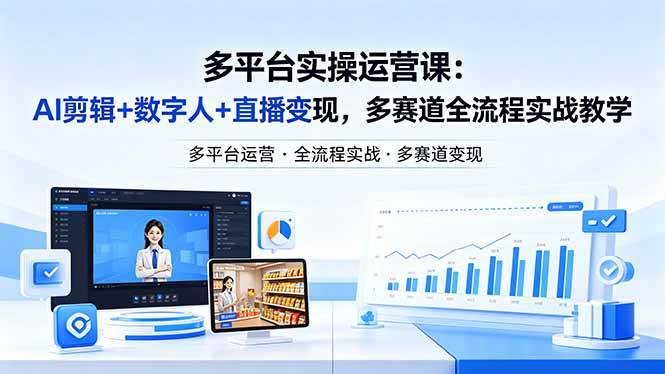 某团队多平台实操运营课-更新26年4月20：AI剪辑+数字人+直播变现，多赛道全流程实战教学|52搬砖-我爱搬砖网
