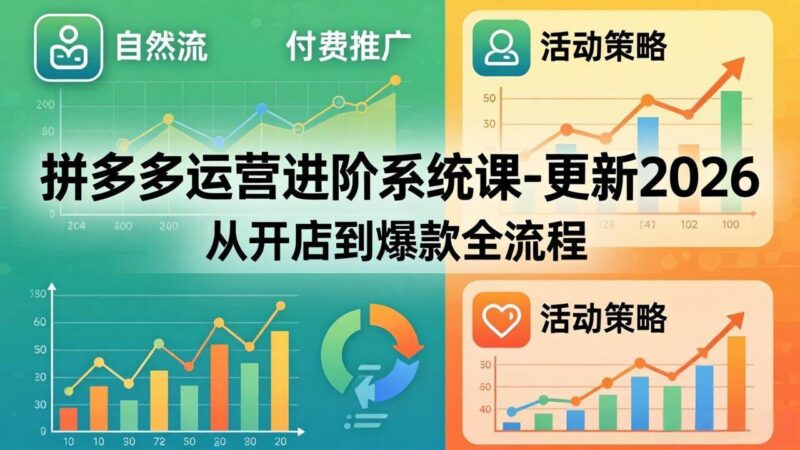 拼多多运营进阶系统课-更新2026：从开店到爆款全流程，自然流+付费推广+活动策略|52搬砖-我爱搬砖网