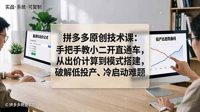 拼多多原创技术课：手把手教小二开直通车，从出价计算到模式搭建，破解低投产、冷启动难题|52搬砖-我爱搬砖网