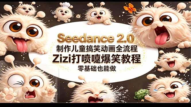 Seedance 2.0 制作儿童搞笑动画全流程Zizi打喷嚏爆笑教程｜零基础也能做|52搬砖-我爱搬砖网